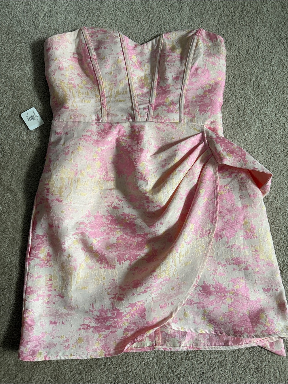 Storia Strapless Pink and Cream Floral Jacquard Mini Dress